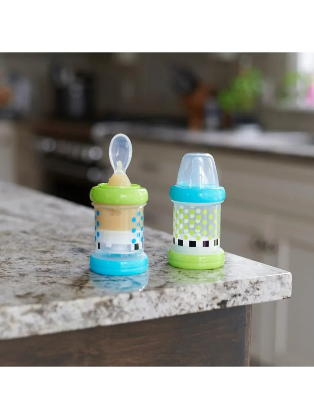 Set of 2 Baby Food Nursers - 4oz Silicone Nipples & Spoons, BPA-Free, 4+ Months